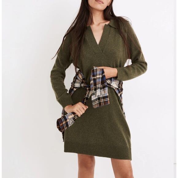 Madewell Women Item NB860 Olive Green Long-Sleeve Polo Sweater Dress XXL NWT - Picture 1 of 11